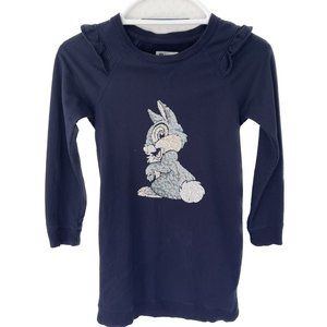 Disney GAP Thumper Bunny Sweater Dress Navy Blue Silver Sequins Girls L 10-11